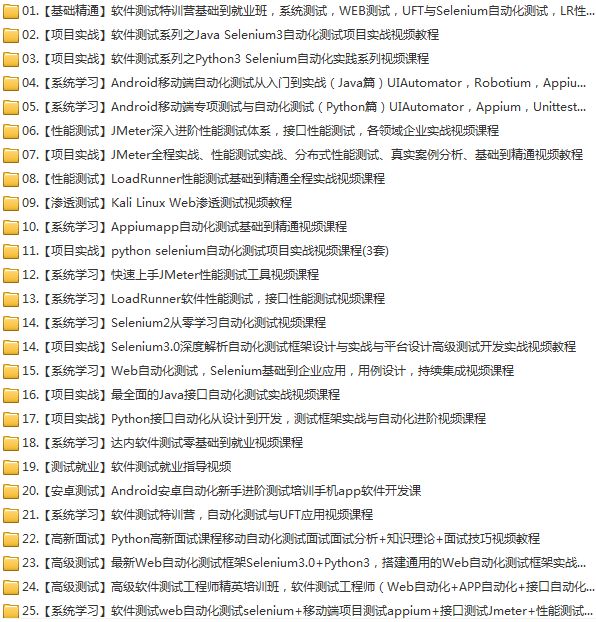 25套软件测试入门到高级项目实战案例教程python自动化Jmeter性能测试插图(1)